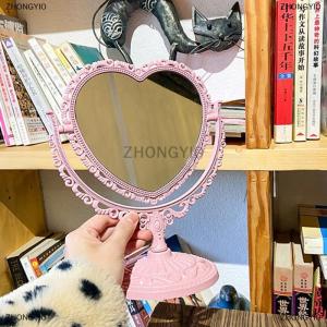 [COD] ZHONGYI0 Cosmetic Heart-Shaped Mirror Functional Durable Desk Type Vintage European Style Makeup Mirror For Makeup Pocket Compact Mirrors