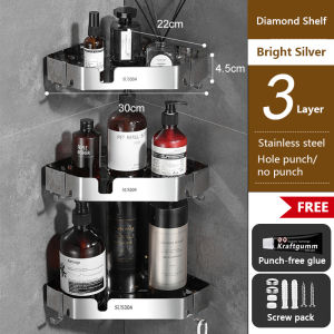 BEAUTYMASS 304 Stainless Steel Bathroom Stand Organizer Rack Bathroom Accesories Corner Shelf Rack Toilet