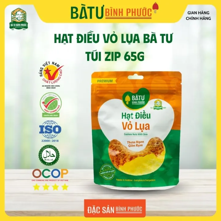 Hạt điều vỏ lụa Bà Tư túi zip 65 g