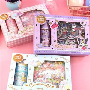 6 Rolls Tapes 8 Sheets Stickers Set Sanrio Hello Kitty Cinnamoroll Kuromi Melody Tape Paper Creative Scrapbooking Stickers Decor School Stationary Washi