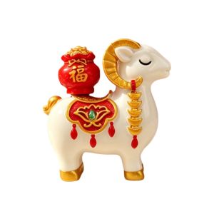 YRUQYS Fortune 2027 Zodiac Goat Figurine Resin Rotating Ingot Year of The Sheep Mascot Ornament Cute Mini Sheep New Year Ornament Car Dashboard
