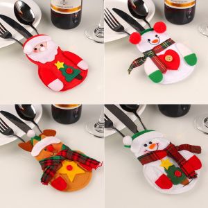 Christmas Tableware Holder Bag Cartoon Santa Claus Knife Fork Storage Bag for Home Xmas Party Reusable Table Decoration