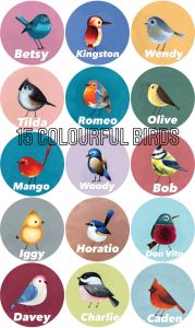 Beg Kanvas - Mini Canvas Tote Lunch Bag with Art Print from Original Painting - Birdie Series - Beige Blue Red Yellow Orange Pink Denim Black Purple Turquoise Rainbow Colourful Bird Burung