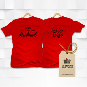 Charming -Two Shirts - Couple Set T-shirts - Red Black Cotton