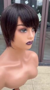 100% Human Hair Wig Full Machine Wig Short Hair  For Woman Cheap Human Hair Wigs Short Pixie Cut Human Hair Full Mechanism Real Human Hair Elf Short Head Cover