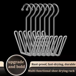GTRBFDS 4Pcs/Pack Space-saving Shoe Drying Rack Stainless Steel Silver Clothes Hanger Hook Durable Household Storage Organizer