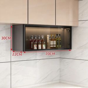 FFBH Solid Wood Kitchen Organizer Shelf Minimalist No-drill Wall Dish Storage Cabinet Modern Luxury Spice Jars Rack Kitchen Items H8M4T