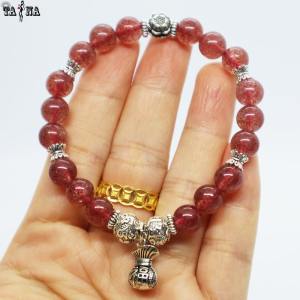 [XẢ KHO GIẢM SÂU] Vòng tay đá thạch anh dâu tây đỏ 8mm 5A mix charm bạc 925 cao cấp