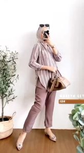Setelan Baju Wanita Dewasa Jumbo Model Terbaru Viral 2022 One Set Kekinian Setcel Kemeja Salur  Setelan Tunik Wanda