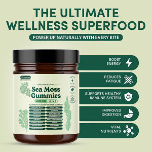 Sea Moss Gummies 16-in-1 Ashwagandha Black Seed Oil Bladder Wrack Turmeric Vitamin C D3 with Manuka Burdock Root Dandelion Apple2026