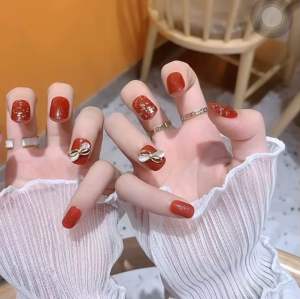 (WITH GLUE) 24PCS Fake Nails Cats Eye Ribbon INS short design Wearable Detachable 24片猫眼蝴蝶结INS风短款指甲片可穿戴可拆卸