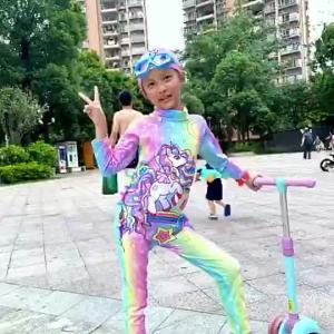 Kids Swimsuit 1pc Longsleeve Rashguard w/Swimwear Cap Dri-fit For Girls Fashion Unicorn Long pants