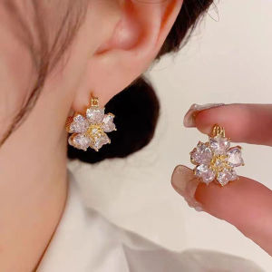Fashion Trend Unique Design Elegant Delicate Double Sided Zircon Flower Earrings For Ladies Jewelry