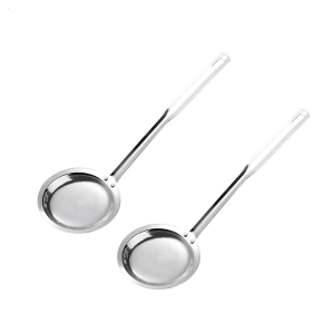 ตะแกรงสแตนเลส304 2ชิ้นสำหรับทำอาหารและทอดช้อนกรองกระชอนทำอาหารตาข่ายละเอียดพร้อมที่จับสบาย