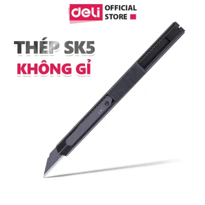 Dao rọc giấy Deli cao cấp lưỡi thép không gỉ SK5 - Dao rọc mini bỏ túi kim loại tiện lợi văn phòng học sinh có móc treo - TD203