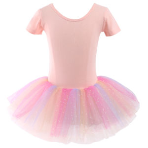 ชุดเต้นรำเด็ก ชุดแขนสั้นพัฟ ชุดฤดูร้อนสำหรับเด็กผู้หญิง ชุดสายรุ้ง ชุดเต้นรำ ชุดทูล