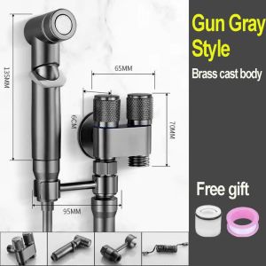 Stainless Hygienic Shower Bathroom Toilet Accessories Grey Silver Head Double Outlet Angle Valve Bidet Sprayer Set