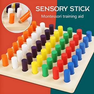 Montessori Wooden Toys Sensory Stick Toy Colour Cylinder Socket Blocks Board Game Early Learning Toy ensory SticksToys Educational Toy for kids childrens toys Color Sorting