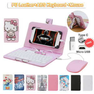 🔥HOT🔥【Malaysia Ready Stock】Keyboard and Mouse for Cellphone Mini Keyboard for 8inch Micro usb/ Type C OTG Android Phone with Bracket and Cover