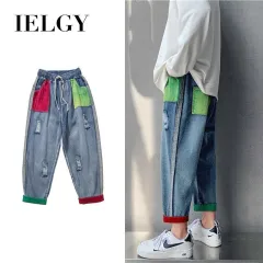 IELGY Summer New Ripped Men's Jeans Men's Loose Straight Pants