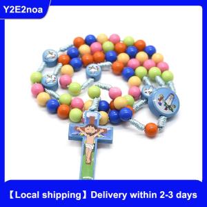 【Local shipping】 Cartoon Cross Pendant Necklace Kid Rosary Beads Catholic Religious Jewelry