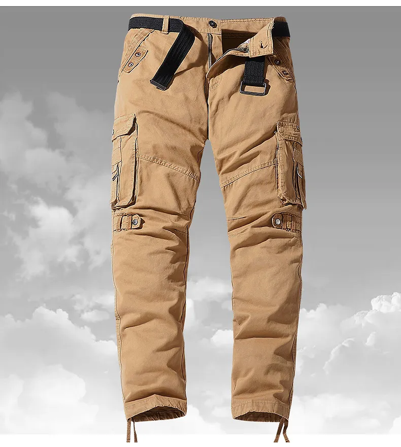 Nanjiren Spring Summer Men Cargo Pants Casual Cotton Trousers Big Pockets Plus Size Outdoor Hiking Long Trousers outdoor