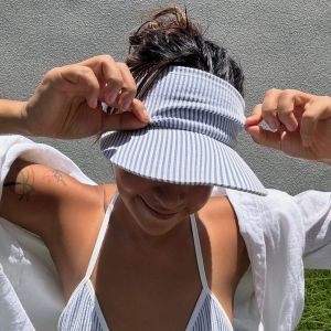 Foldable Striped Elastic Headband UV Protection Large Brim Traceless Sun Hat Empty Top Breathable Beach Cap Summer Beach