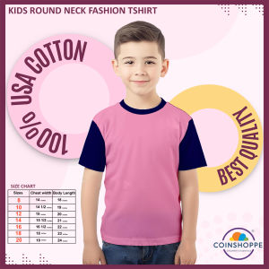 Coinshoppe Kids Cotton Shirt Round Neck Fashion (Baby Pink and Navy Blue Combination)