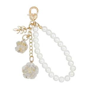 Hoa hồng thanh lịch Ngọc Trai Keychain Nhựa Hoa Và Hợp Kim Clasp Keyring Đính Cườm Móc Chìa Khóa Phụ Kiện Cho Phụ Nữ Thời Trang