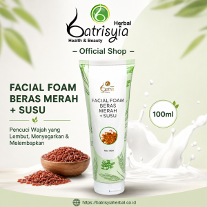 Batrisyia Herbal Facial Foam Red Rice + Milk 100ml Pore Cleanser Brightening and Refreshing
