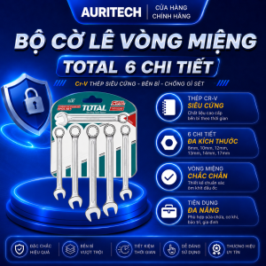 Bộ 6 cờ lê vòng miệng TOTAL THT102266 thép CR-V siêu cứng kích thước 8-17mm được làm chống chống gỉ