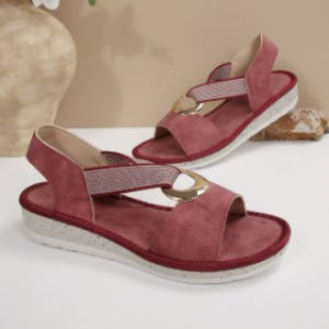 Free Shipping Fish Mouth Sandals For Women Featuring Metal Buckle Embellishments Jute Rope Detailing And A Wedge Heel Available In Plus Sizes