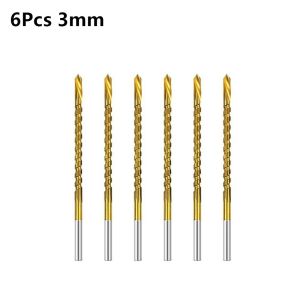 MIRELINA 6Pcs 3-8mm Mũi khoan có răng cưa Phủ Titanium Rãnh răng cưa Mũi khoan xoắn HSS 3 trong 1 Bộ dụng cụ tạo rãnh Phụ tùng chế biến gỗ