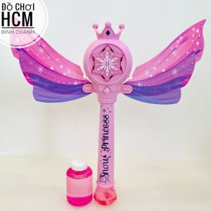 [HÌNH CLIP THẬT CÓ ĐÈN NHẠC] Đồ chơi trẻ em gậy thổi bong bóng xà phòng hình công chúa elsa cánh tiên bắn xà bông 8603