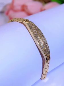 FCSEQUITO 1 Cái Vòng Tay Nữ Mới Được Ưa Chuộng Mạ Vàng Đính Đầy Đủ Đá Cubic Zirconia Tổng Hợp Dạng Dây Phong Cách Thanh Lịch Dành Cho Tiệc Tùng B345