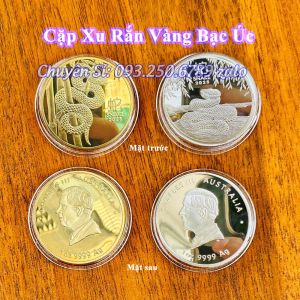 [GIÁ SỈ] Đồng xu hình con Rắn của Úc màu vàng bạc kèm phụ kiện hộp nhung (đỏ) trưng bày sang trọng