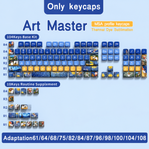 FANTASY T MALL High Quality Art Master MSA 122-Key Keycap Set Featuring High-Quality PBT Construction Enhanced Shine-Through RGB Design Long-Lasting Dye-Sub Printing Comfortable MSA Profile Keycaps Textured Finish