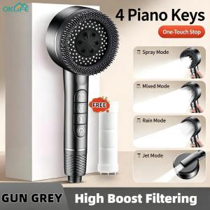 [OKLIFE. SG]Bathroom Handheld Shower Nozzle 4‑gear Adjustable Outlet Modes Piano Key Control High‑pressure Shower Head