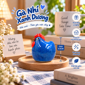Trang trí sân vườn - Gà nhí xanh dương đang ngồi cao 5.5cm - GANHIXANHDD1