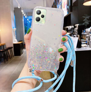 Phone Casing Realme Note 50 C67 C51 C53 C55 C30 C35 C31 Narzo 50A Prime 50 New Fashion adjustable Long Lanyard Shiny Starry Sky Rubber Transparent Soft Case Realme C35 Pretty Casing Cover Kesing