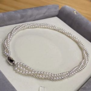 New product design 3-layer/light luxury necklace AAAA3-4mm natural Japanese pearl necklace 41-42-43cm