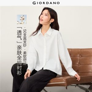 Giordano Beau Monde Women 100% cotton high-low hem long sleeve shirt Free Shipping 13346865