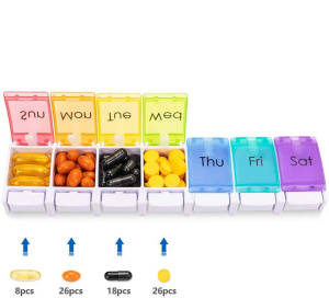 Portable Medicine Case 7 Days Weekly Travel Pill Case Organizer Holder Box Dispenser Pillbox Pill Cutter