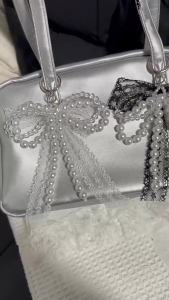 Bowtie Shaped Keychain Imitation Pearls Beaded Bowknot Keyring Butterfly Knot Key Chain Stylish Ornament for Handbag