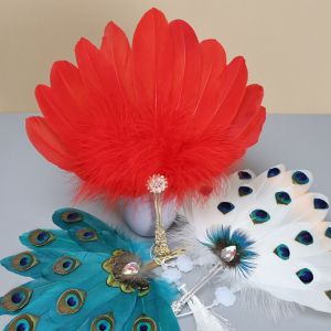 UMBRAULI Exquisite Pearl Feather Fan Creative Handmade Pea Feather Fan Fairy with Tassel Pendant Decorative Craft Fan Photography Props