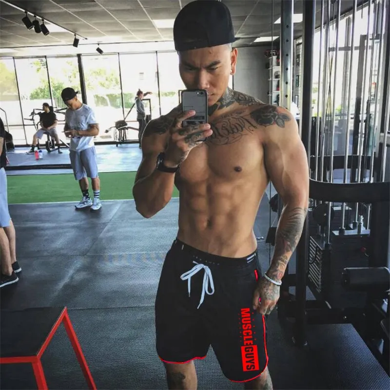 Muscleguys Gym Shorts Men Mesh Short Trousers Sports Joggers Shorts  bodybuilding Sweatpants Fitness Men Workout Acitve Shorts