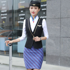 Professional womens suit flight attendant uniform summer hotel reception uniform KTV Beauty salon work uniform: vest and skirt set