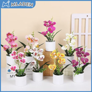 MLADEN Artificial Flowers Butterfly Orchid Potted Plant Desk/Dining Table Decor Home Office Wedding Decoration