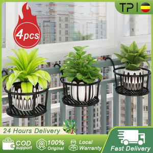 TP Hanging Plant Rack 4pcs Balcony Flower Stand Metal Baskets Removable Plant Shelves Hanging Flower Pot Hanger window Hanging Type Display Hanging Basket