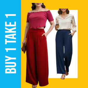 HANNA Palazzo Pants Plus Size Baggy Pants for Women L–2XL with Pockets – Crepe Wide Leg